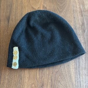 Womens Black Knit Beanie with Button Accents